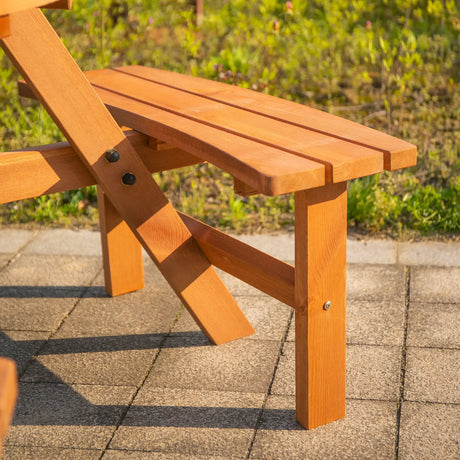 Outsunny 6 Seater Wooden Picnic Table and Garden Benches Set, Round Garden Dining Set with 3 Benches and Umbrella Hole Outdoor Garden Park, Brownish Red
