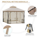 Outsunny 3 x 3(m) Garden Gazebo Patio Party Tent Shelter Outdoor Canopy Double Tier Sun Shade Metal Frame Netting Beige