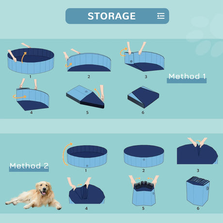 PawHut Dog Paddling Pool, Foldable Dog Pool, Leakproof & Hard Plastic, Portable Pet Bathtub with Non-Slip Base & Drainage Hole, for Indoors, Outdoors, Garden, Patio, 120 x 30 cm, Blue
