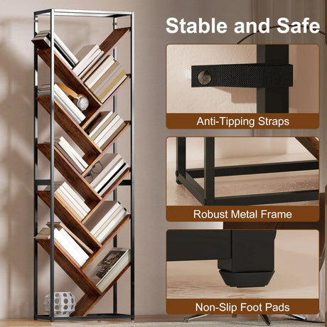 HOMCOM 10 Shelf Industrial-Style Bookshelf - Black/Brown