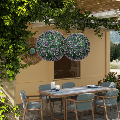 HOMCOM Set of Two Artificial Boxwood Balls Plants - Purple