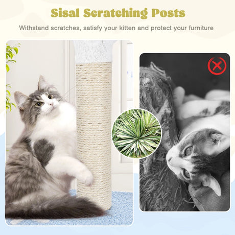 Multi-level Cat Tower with Sisal Covered Scratching Posts-Blue