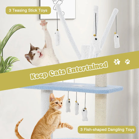 Multi-level Cat Tower with Sisal Covered Scratching Posts-Blue