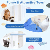 Multi-level Ocean-themed Cat Tree Tower with Sisal Covered Scratching Posts-Blue