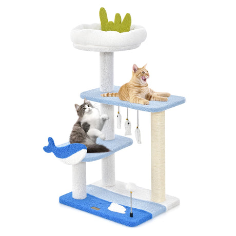 3-level Cat Tower with Sisal Covered Scratching Posts-Blue