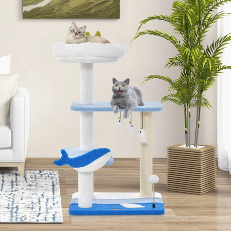 3-level Cat Tower with Sisal Covered Scratching Posts-Blue