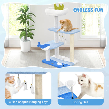 3-level Cat Tower with Sisal Covered Scratching Posts-Blue