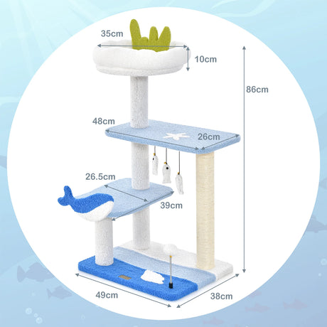 3-level Cat Tower with Sisal Covered Scratching Posts-Blue