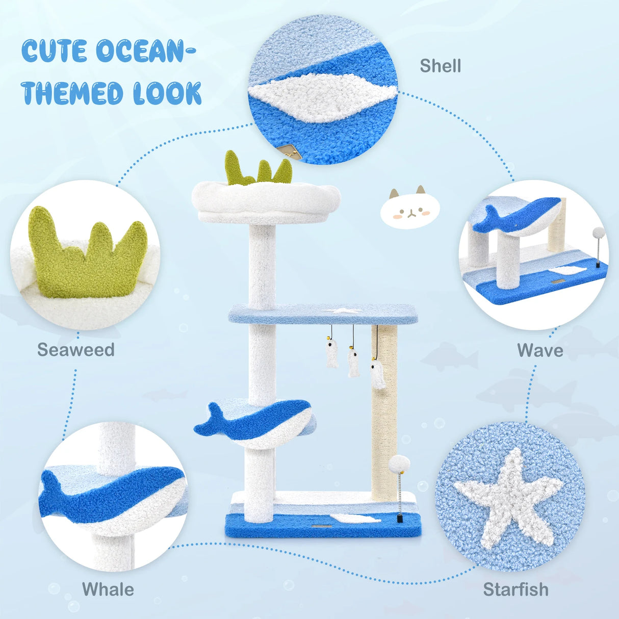 3-level Cat Tower with Sisal Covered Scratching Posts-Blue