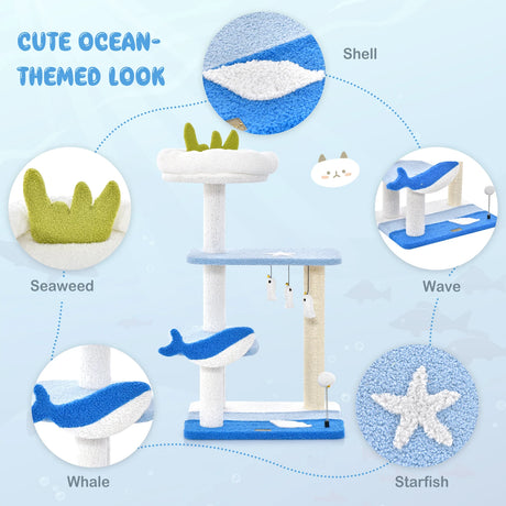 3-level Cat Tower with Sisal Covered Scratching Posts-Blue