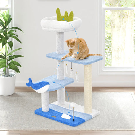 3-level Cat Tower with Sisal Covered Scratching Posts-Blue
