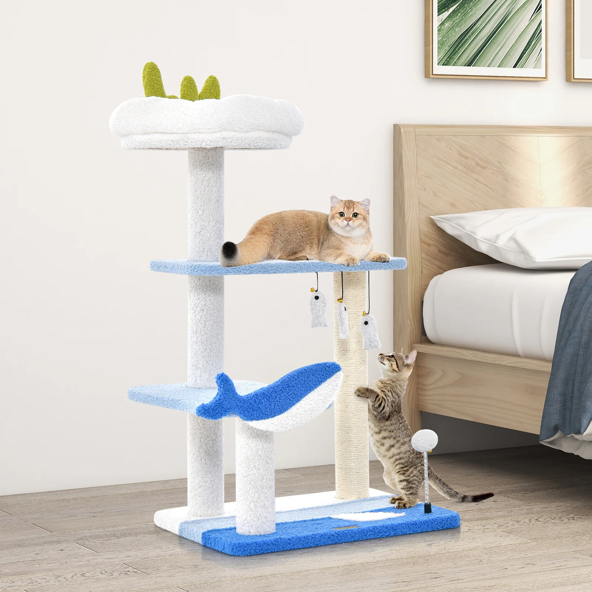 3-level Cat Tower with Sisal Covered Scratching Posts-Blue