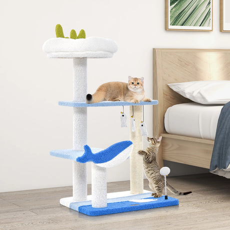 3-level Cat Tower with Sisal Covered Scratching Posts-Blue
