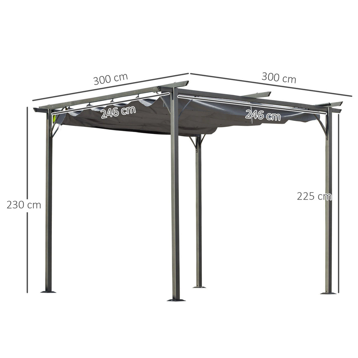 Outsunny 3 x 3(m) Metal Retractable Pergola, Garden Gazebo Metal Pergola Canopy Outdoor Sun Shade Shelter for Party BBQ, Grey