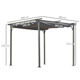 Outsunny 3 x 3(m) Metal Retractable Pergola, Garden Gazebo Metal Pergola Canopy Outdoor Sun Shade Shelter for Party BBQ, Grey