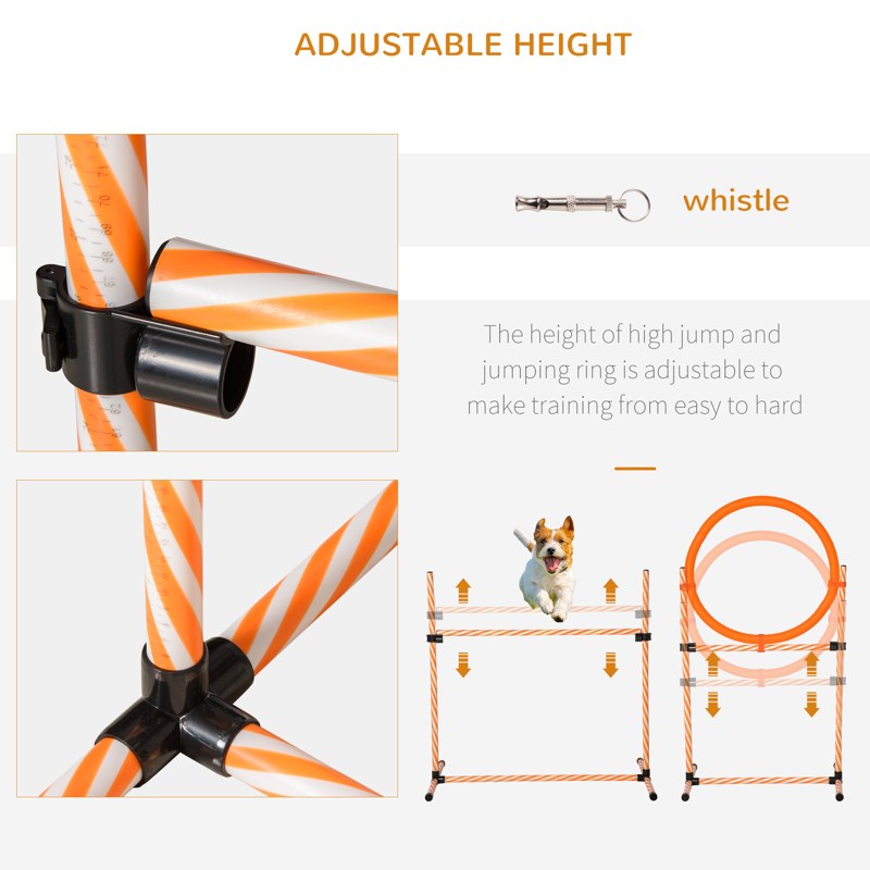 PawHut Dog Agility Equipment Pet Training Set with Adjustable Height Jump Ring Hurdle Whistle Weave Poles Square Pause Box Carry Bag