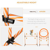 PawHut Dog Agility Equipment Pet Training Set with Adjustable Height Jump Ring Hurdle Whistle Weave Poles Square Pause Box Carry Bag