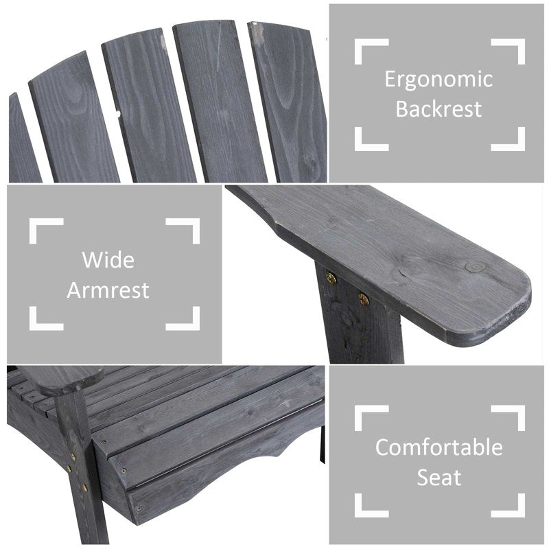 Outsunny Wooden Outdoor Double Adirondack Chairs Loveseat w/ Centre Table and Umbrella Hole, Garden Patio Furniture for Lounging and Relaxing, Dark Grey