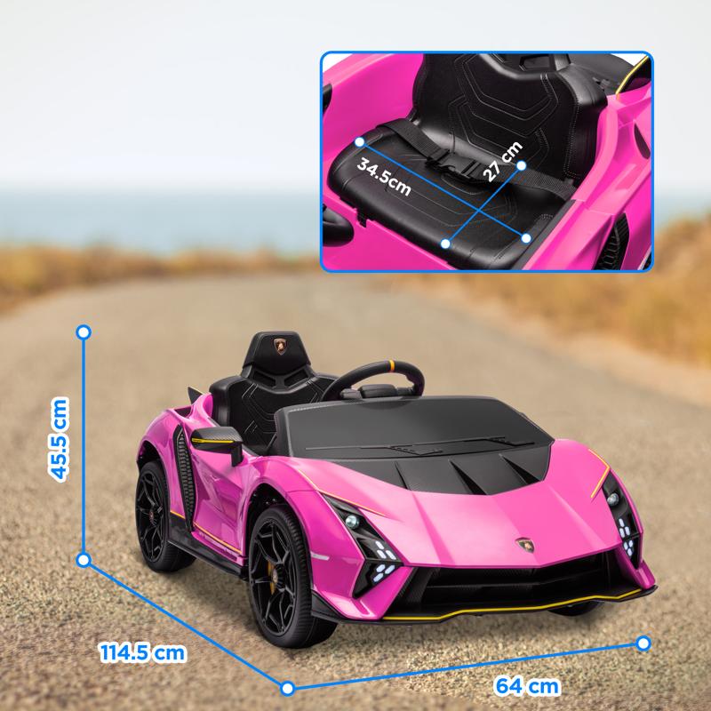 AIYAPLAY 12V Lamborghini Autentica Licensed Kids Electric Car with Remote Control, 4 Suspension Wheels, Soft Start, Pink