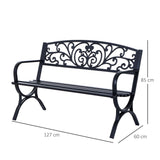 Outsunny 127L x 60W x 85H cm Powder Coated Garden Bench for Patio Backyard, Steel-Black