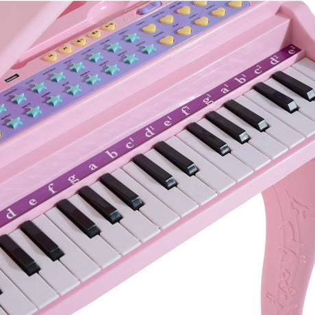 HOMCOM 37 Keys Kids Mini Electronic Keyboard Children Grand Piano with Stool Microphone Light Musical Instrument Educational Game Toy Set (Pink)