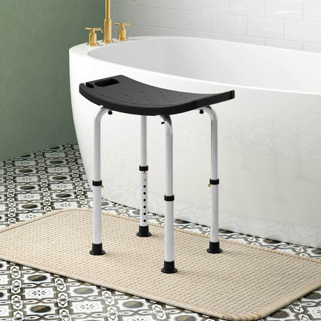 HOMCOM Height Adjustable Bath Stool, Aluminium Shower Stool with Non-Slip Pads for Elderly, Disabled, Seniors, Pregnant, Black