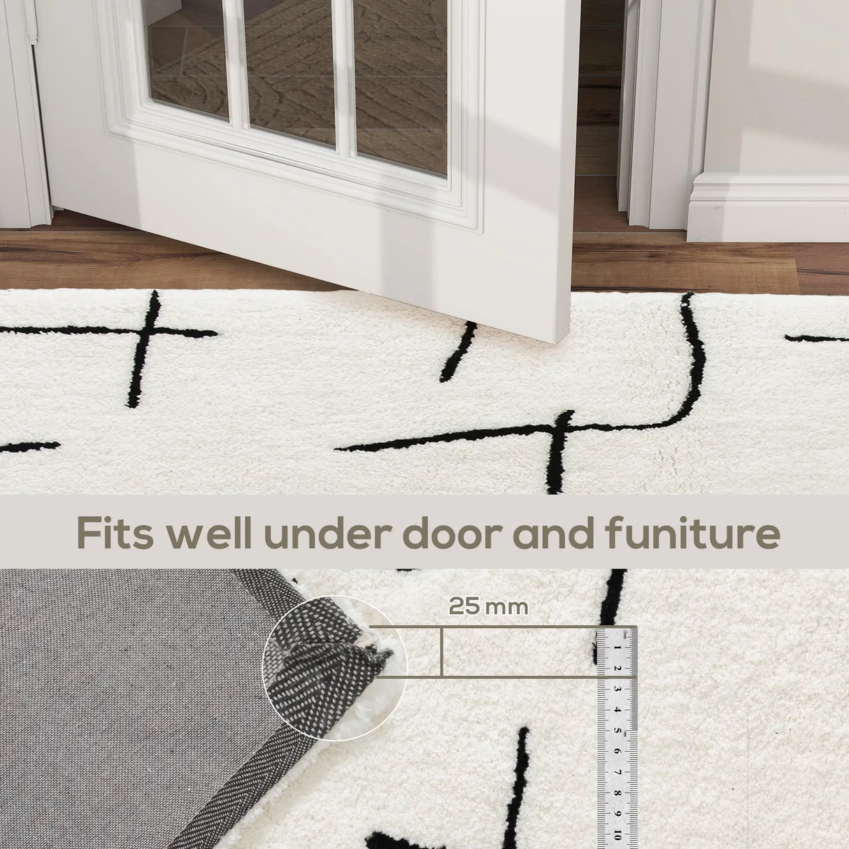 HOMCOM Modern Fluffy Area Rug, Geometric Pattern Washable Rug, Soft High Pile Floor Carpet for Living Room, Bedroom, Dining Room, Home Office, 170 x 120 cm, Cream