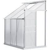 Outsunny 6 x 4ft Lean to Wall Polycarbonate Greenhouse Aluminium Walk-in Garden Greenhouse with Adjustable Roof Vent, Rain Gutter and Sliding Door, Clear