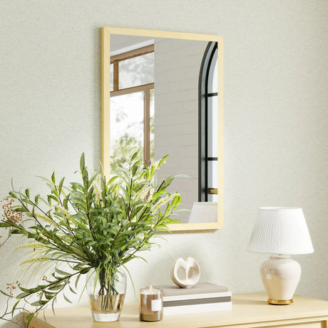 HOMCOM Wall Bathroom Mirror, 60 x 40 cm Wall-Mounted Mirror for Living Room, Bedroom, Hallway, Natural Wood Finish