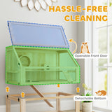 PawHut Wooden Hamster Cage with Detachable 31cm Deep Bottom, Hut, Seesaw, Exercise Wheel, Ramp, 80 x 50 x 76cm, Natural