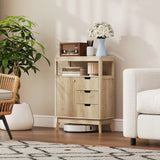HOMCOM Small Sideboard with Drawers and Adjustable Shelf - Nature Wood Finish