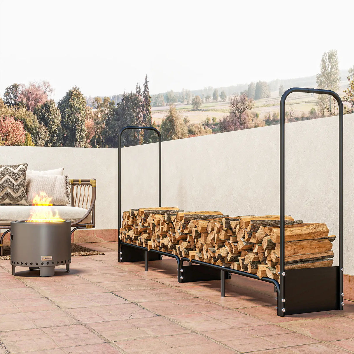 Outsunny 8.5ft Firewood Rack, Heavy Duty Log Storage Holder with Waterproof 600D Oxford Log Cover for Fireplace Fire Pits Outdoor Patio Wood Storage, 300 kg Large Capacity, Black