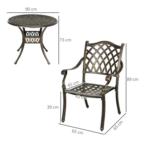 Outsunny 5-Piece Outdoor Furniture Dining Set, Cast Aluminum Conversation Set Includes 4 Chairs and 90cm Round Table with 50mm Umbrella Hole for Patio Garden Deck, Flower Design