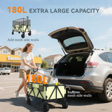 Outsunny Folding Garden Trolley, 180L Wagon Cart with Extendable Side Walls, for Beach, Camping, Festival, Green