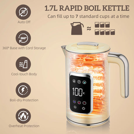 HOMCOM Touch Screen Kettle and Toaster Set - Cream