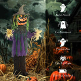 HOMCOM 3'6" Pumpkin Scarecrow Halloween Animatronic, with Glowing Eyes