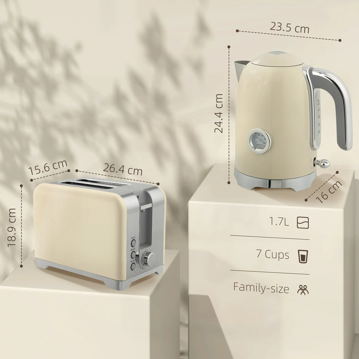 HOMCOM Retro Toaster and Kettle Set - Cream