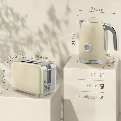 HOMCOM Retro Toaster and Kettle Set - Cream