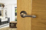 Old English Durham Lever Door Handle on Round Rose - Matt Gun Metal - Set