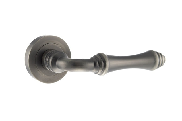 Old English Durham Lever Door Handle on Round Rose - Matt Gun Metal - Set