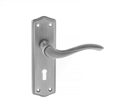 Old English Warwick Key Lever Door Handle on Backplate - Matt Gun Metal - Set