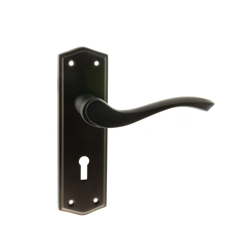 Old English Warwick Key Lever Door Handle on Backplate - Urban Dark Bronze - Set