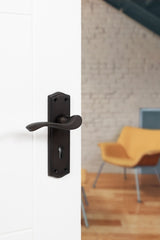 Old English Warwick Key Lever Door Handle on Backplate - Urban Dark Bronze - Set