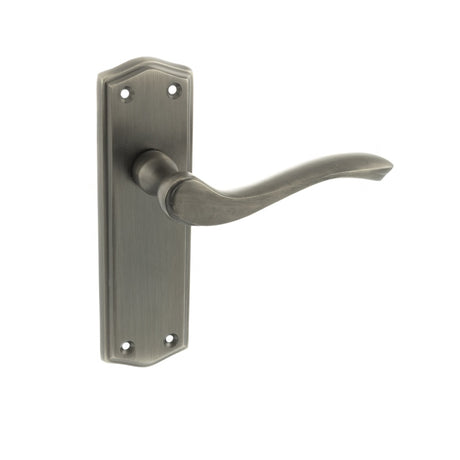 Old English Warwick Latch Lever Door Handle on Backplate - Matt Gun Metal - Set