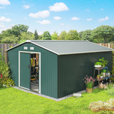 Outsunny 12.5 x 11.1ft Steel Sliding Door Storage Shed - Green