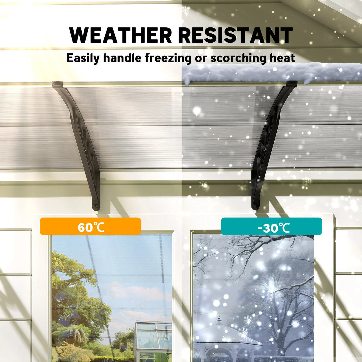 Outsunny Front Door Canopy, Outdoor Awning, 303 x 96cm Rain Shelter for Window, Porch and Front/Back Door, Clear