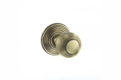 Old English Ripon Solid Brass Reeded Mortice Knob on Concealed Fix Rose - Antique Brass - Set