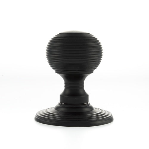 Old English Ripon Solid Brass Reeded Mortice Knob on Concealed Fix Rose - Matt Black - Set