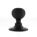 Old English Ripon Solid Brass Reeded Mortice Knob on Concealed Fix Rose - Matt Black - Set