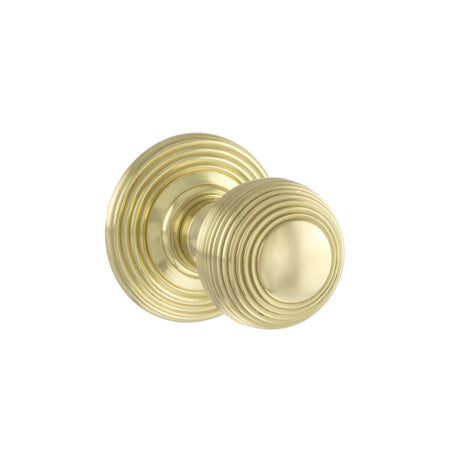 Old English Ripon Solid Brass Reeded Mortice Knob on Concealed Fix Rose - Polished Brass - Set